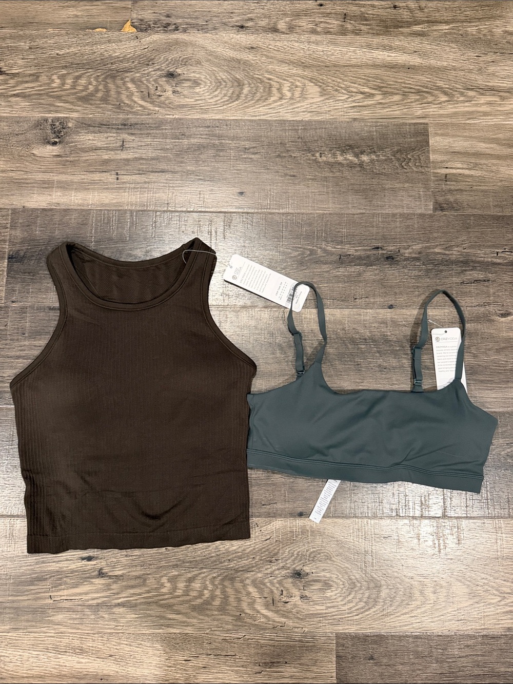 NWT CRZ YOGA Top Bundle Olive High Neck Tank & Sage Green Strappy Sports Bra M